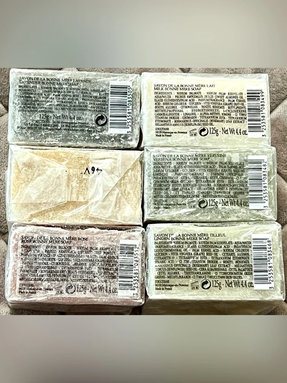 L’Occitane Bonne Mere Soap Lot 6 Bars 4.4 oz New READ Linden Rose Milk Lavender